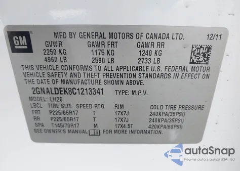 2012 Chevrolet Equinox 1Lt from USA, damaged, VIN 2GNALDEK8C1213341